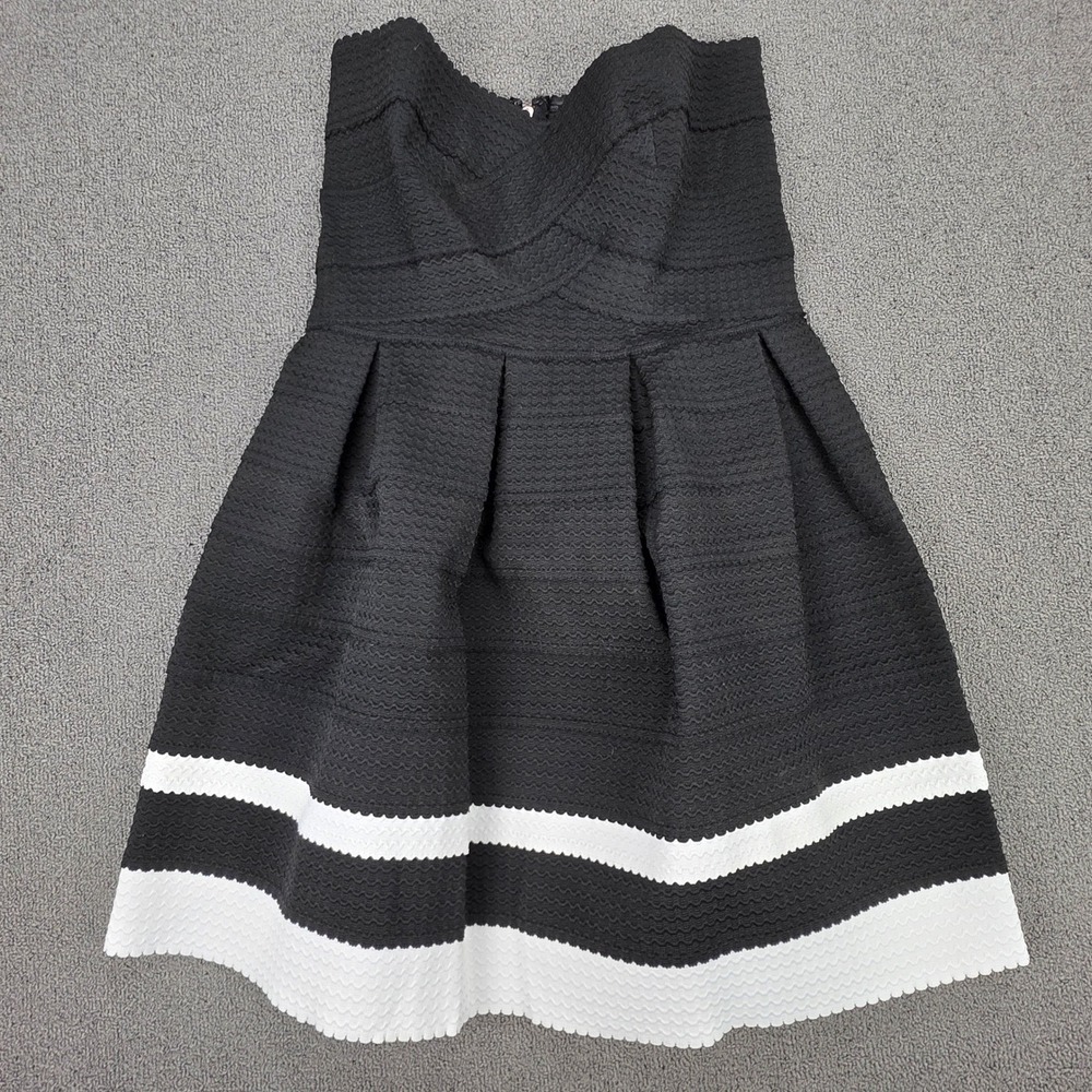 Sans Souci Womens Strapless Bandage‎ Fit and Flare Dress Black White Striped S